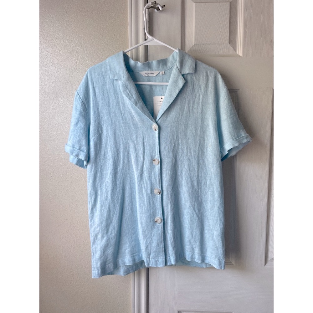 Glassons NWT Linen Viscose Button Down Shirt - Blue / Tan